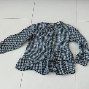 Zara Kids Navy Checkered Button Down Shirt 3/4Y gingham navy